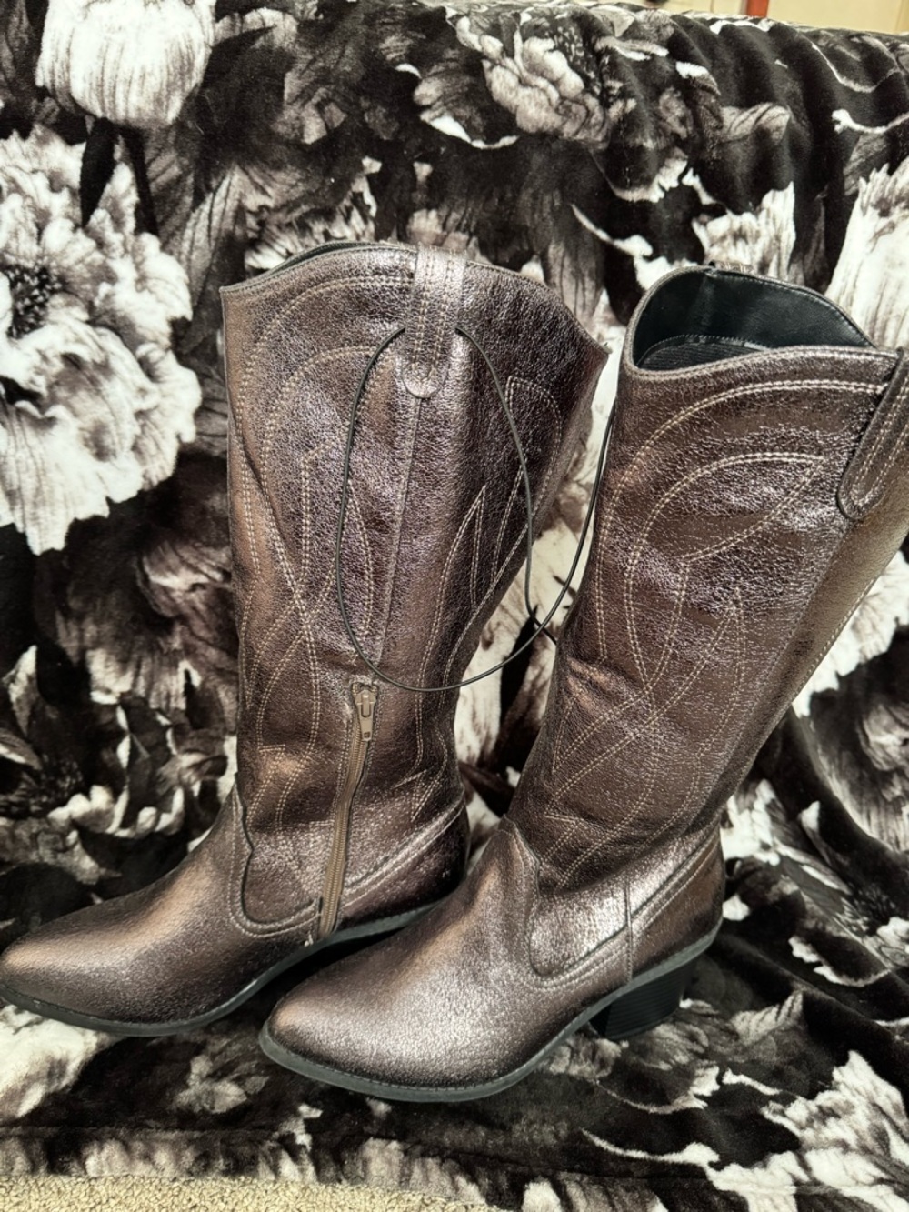 Metallic Brown Western Knee-High Women's Boots
